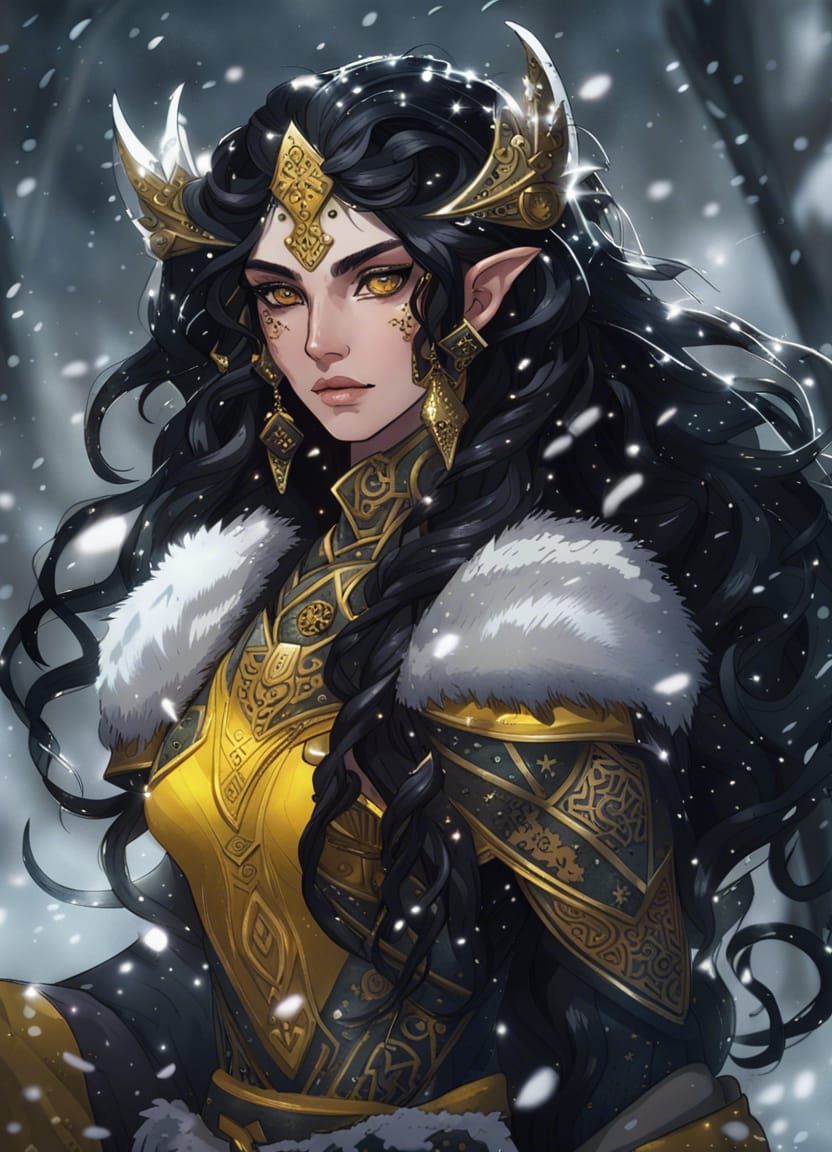 Anime Elf Warrior Woman Portrait in Snow