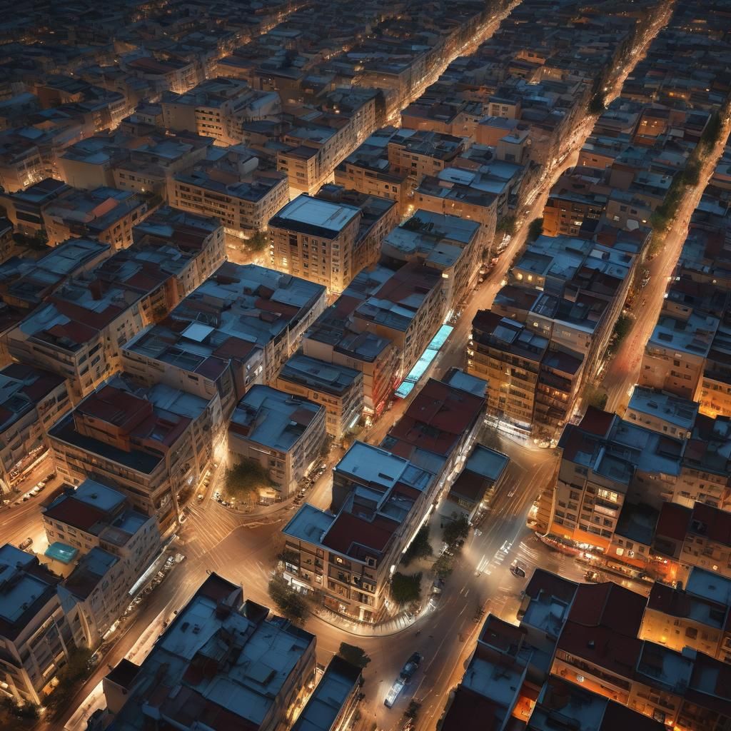 Thessaloniki Cityscape at Sunset in Digital Art Style