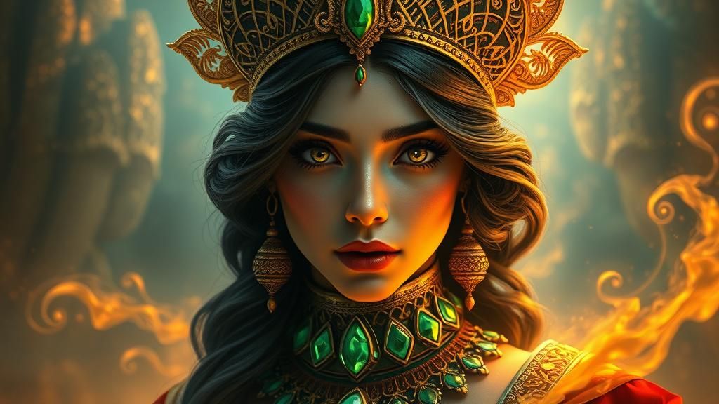 Lemurian Queen Portrait in Art Nouveau Style