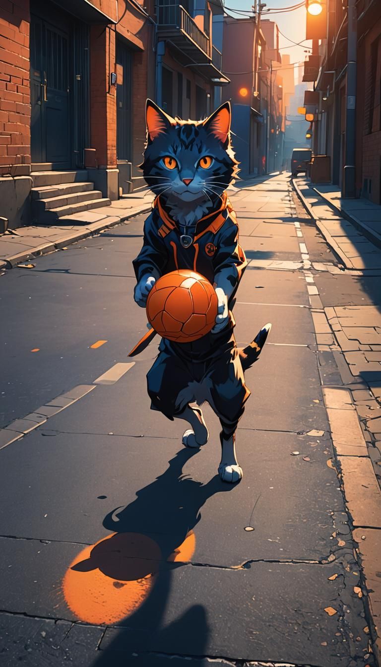 Anime Style: Miau Dribbling Fiery Ball