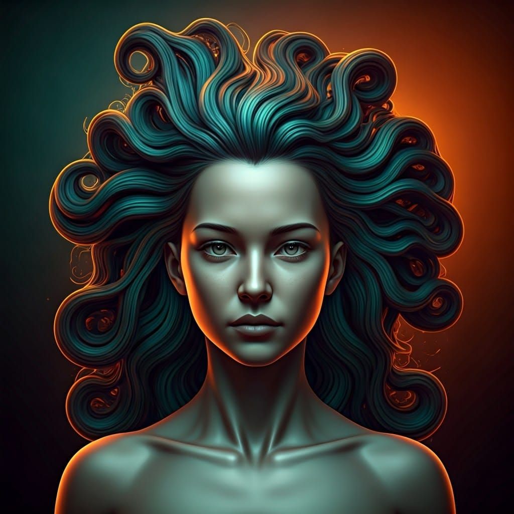 Fractal Haired Female Bust in Digital Art Style