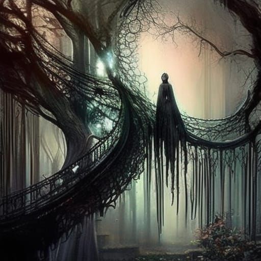 Ethereal Ghost House Lithograph with Flickering Lights