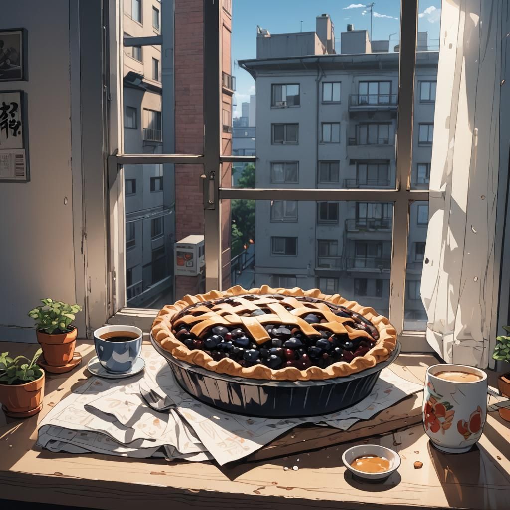 Pie Cooling: Anime Style Cel-Shaded Still Life