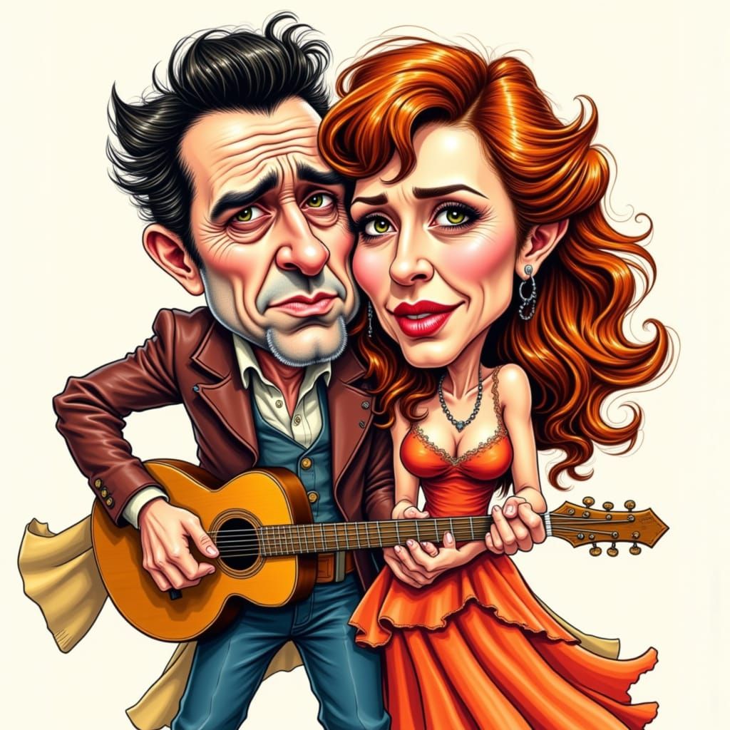 Johnny Cash and Loretta Lynn Caricature
