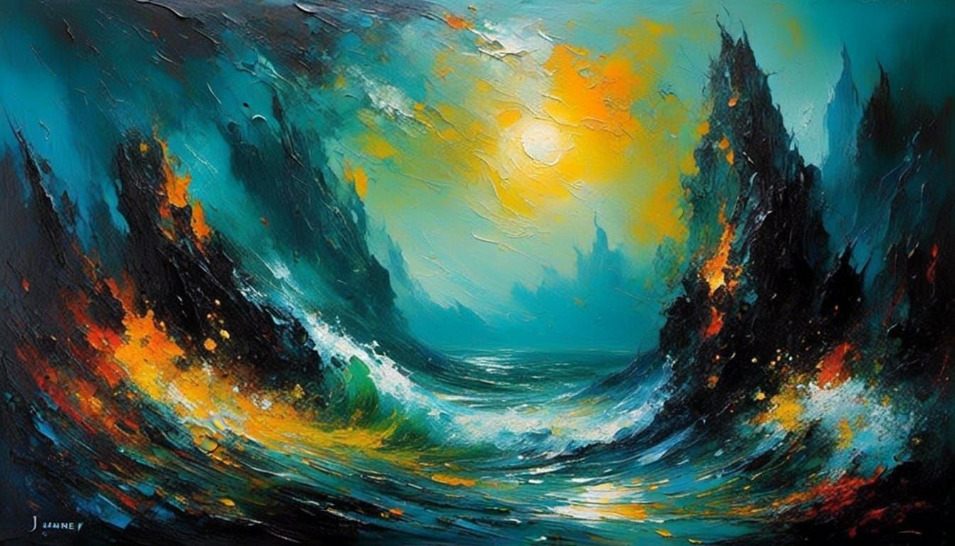 Epic Abstract Fantasy Oil Painting in Impasto Style