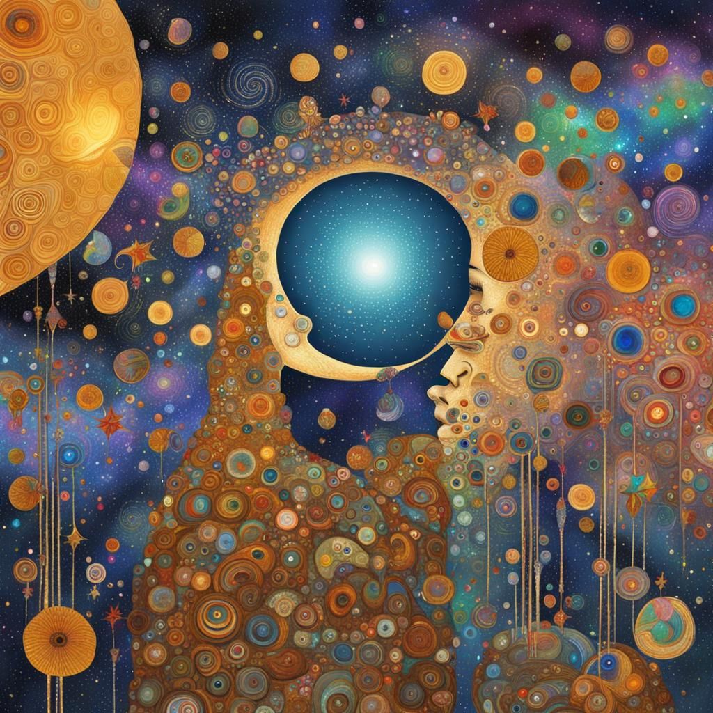 Cosmic Astral Holographic Illustration in Klimt Style
