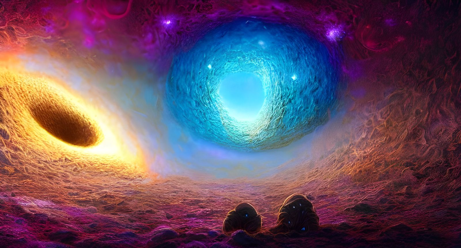 Psychedelic Galaxy Calligraphy in Beksiński Style