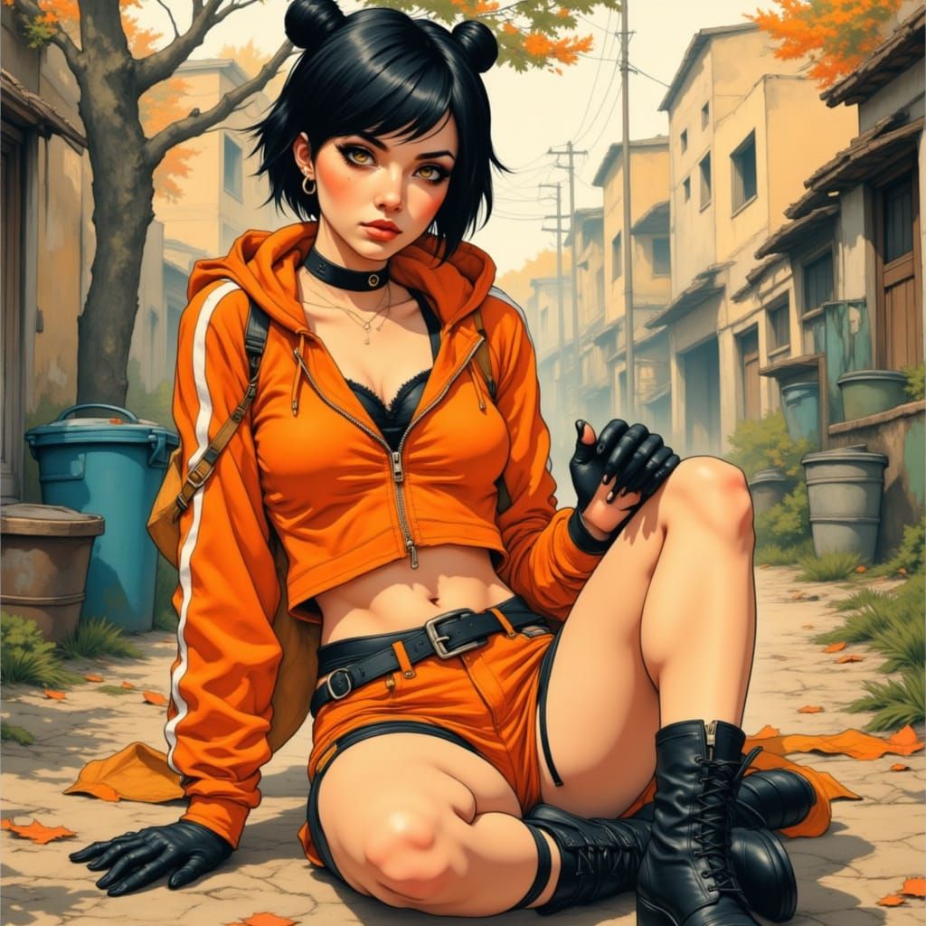 Confident Woman with Golden Eyes in Anime Style