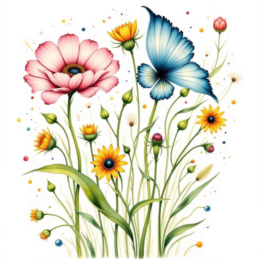 Whimsical Wet Watercolor Caricature in Antique Style