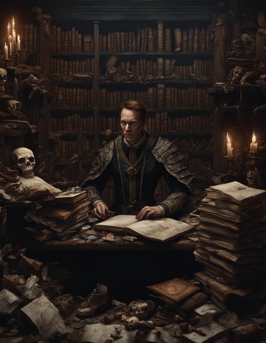 Ominous Tudor Portrait in Dark Fantasy Style