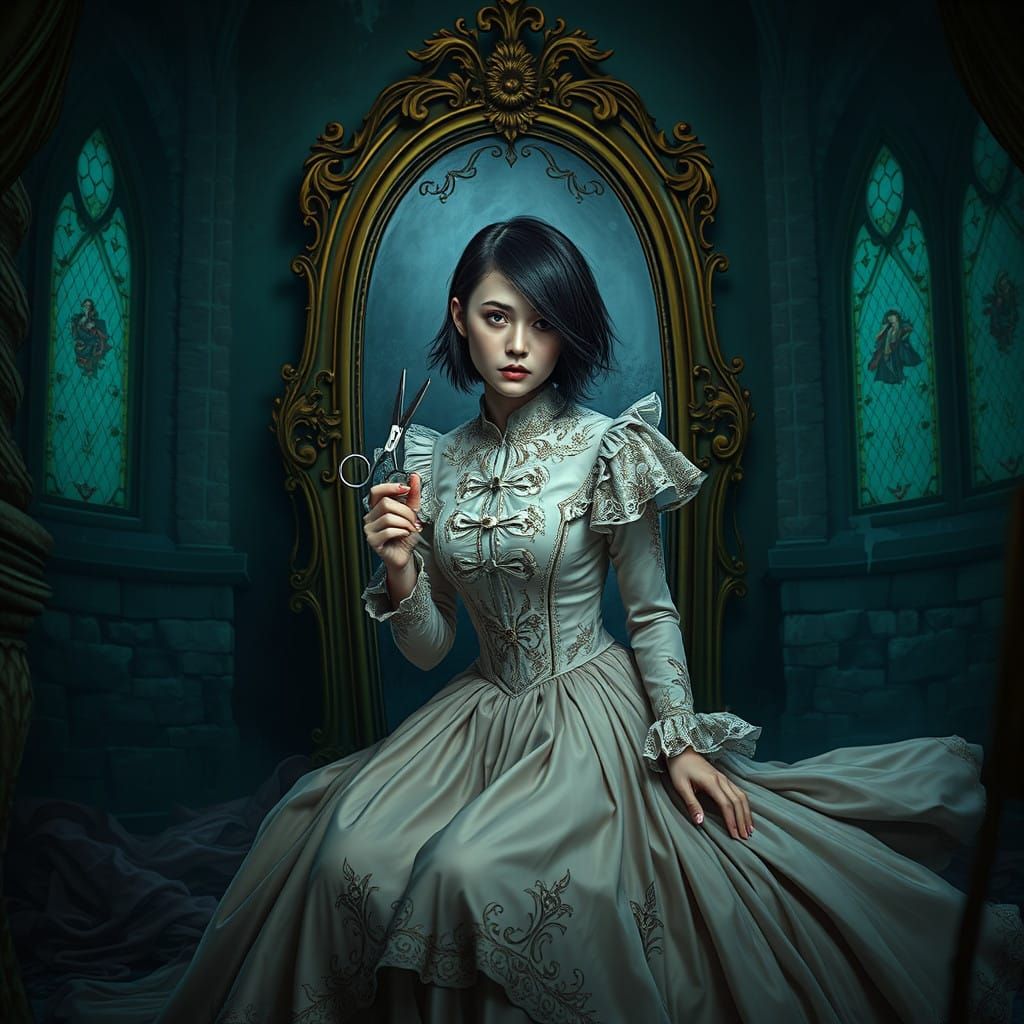 Victorian Woman Cuts Own Hair in a Haunted Chamber