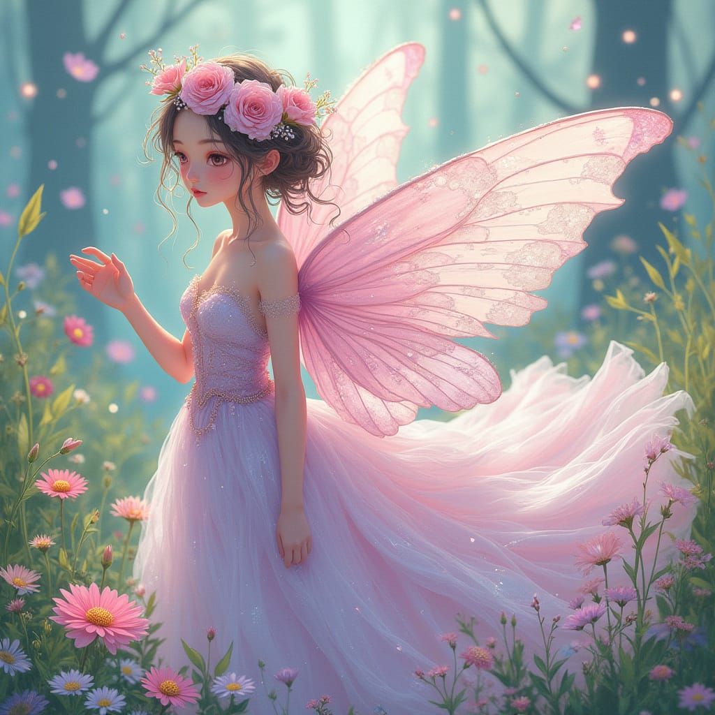 Anime Flower Fairy Queen With Blooming Petal Wings