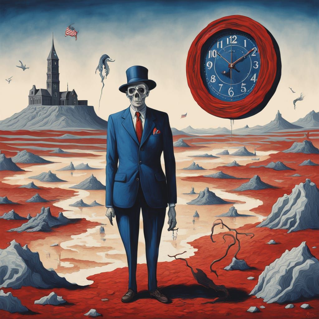 Surreal American Landscape with Melting Clocks in Dali Style