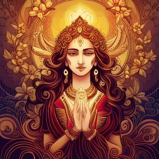 Goddess Lakshmi in Ornate Digital Art Nouveau Style