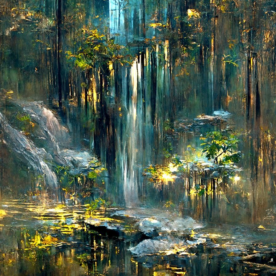 Majestic Jungle Waterfall Oil Painting