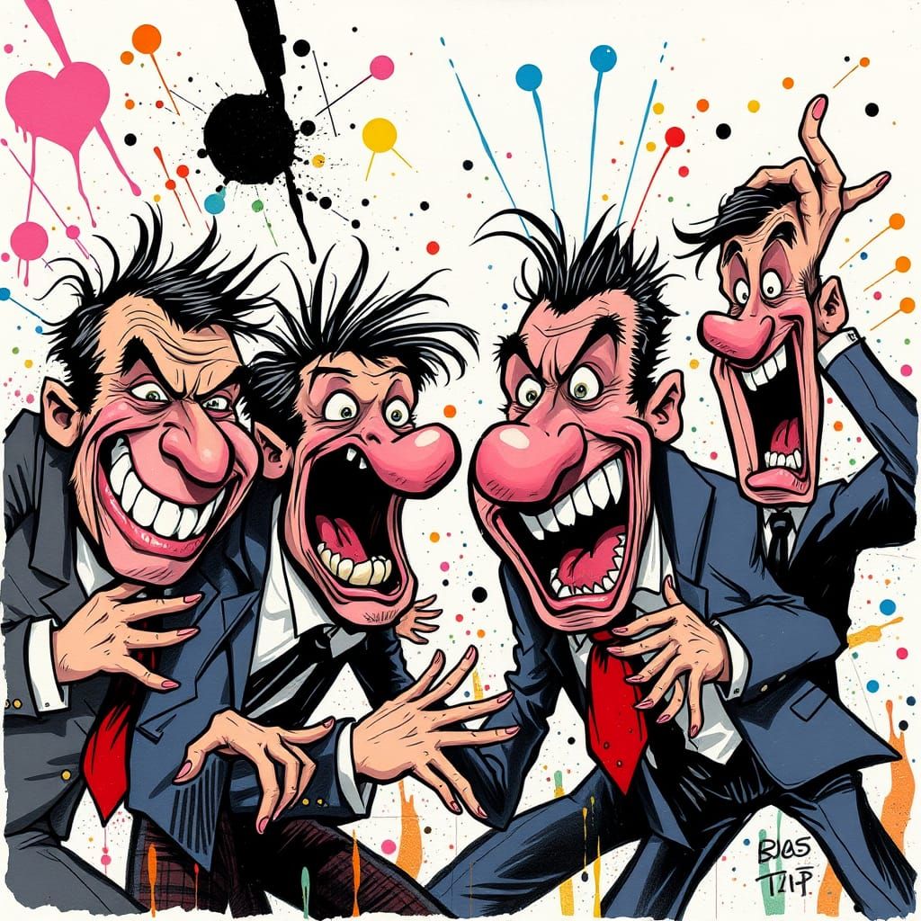 Surreal Satire Cartoon in Vibrant Colors and Exaggerated Exp...