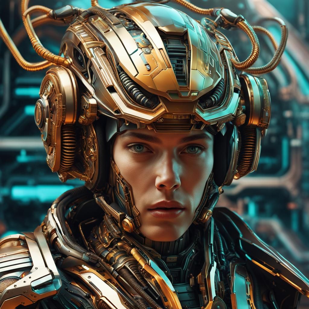 Biomechanical Helmet with Virtual Screen in Cyberpunk Style