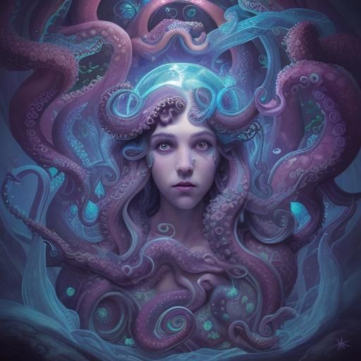 Fantasy Kraken with Long Tentacles in Astral Style