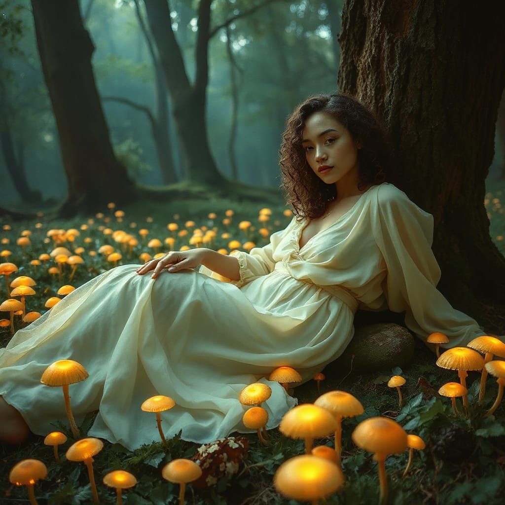 Bioluminescent Forest Charisma in Romantic Illustration Styl...
