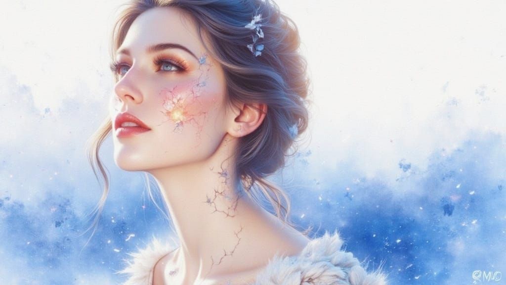 Dreamlike Watercolor Portrait of a Woman in Golden Light