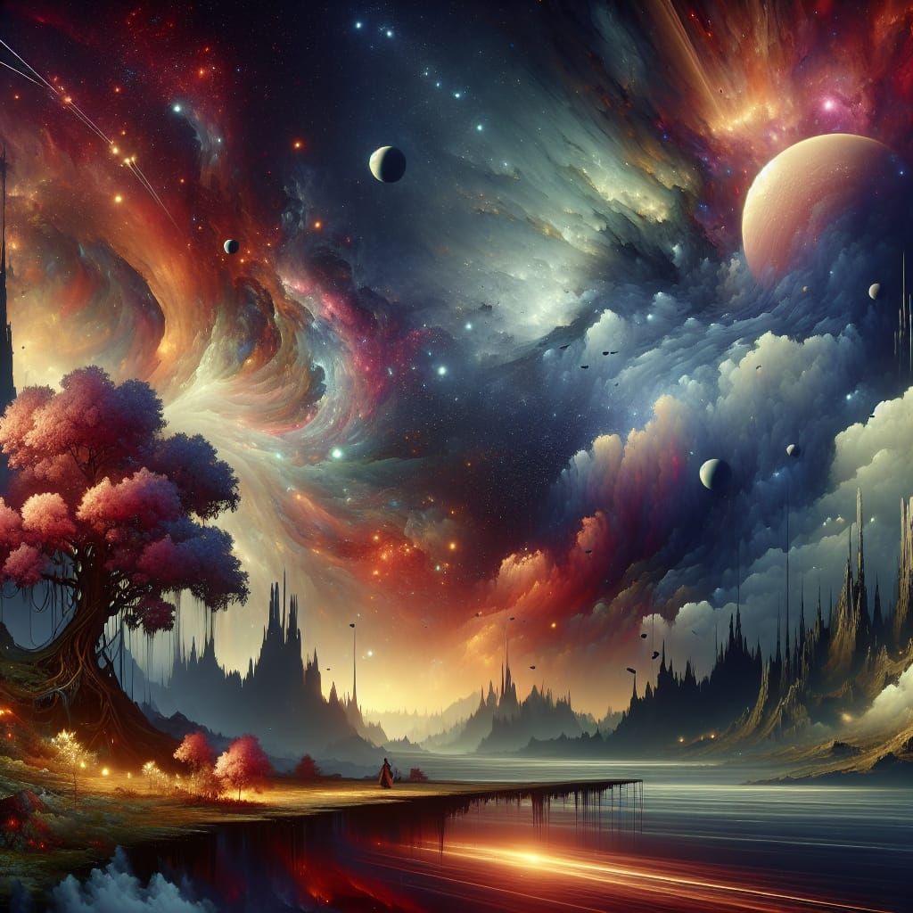 Galaxy Exploration in Detailed Matte Painting Style