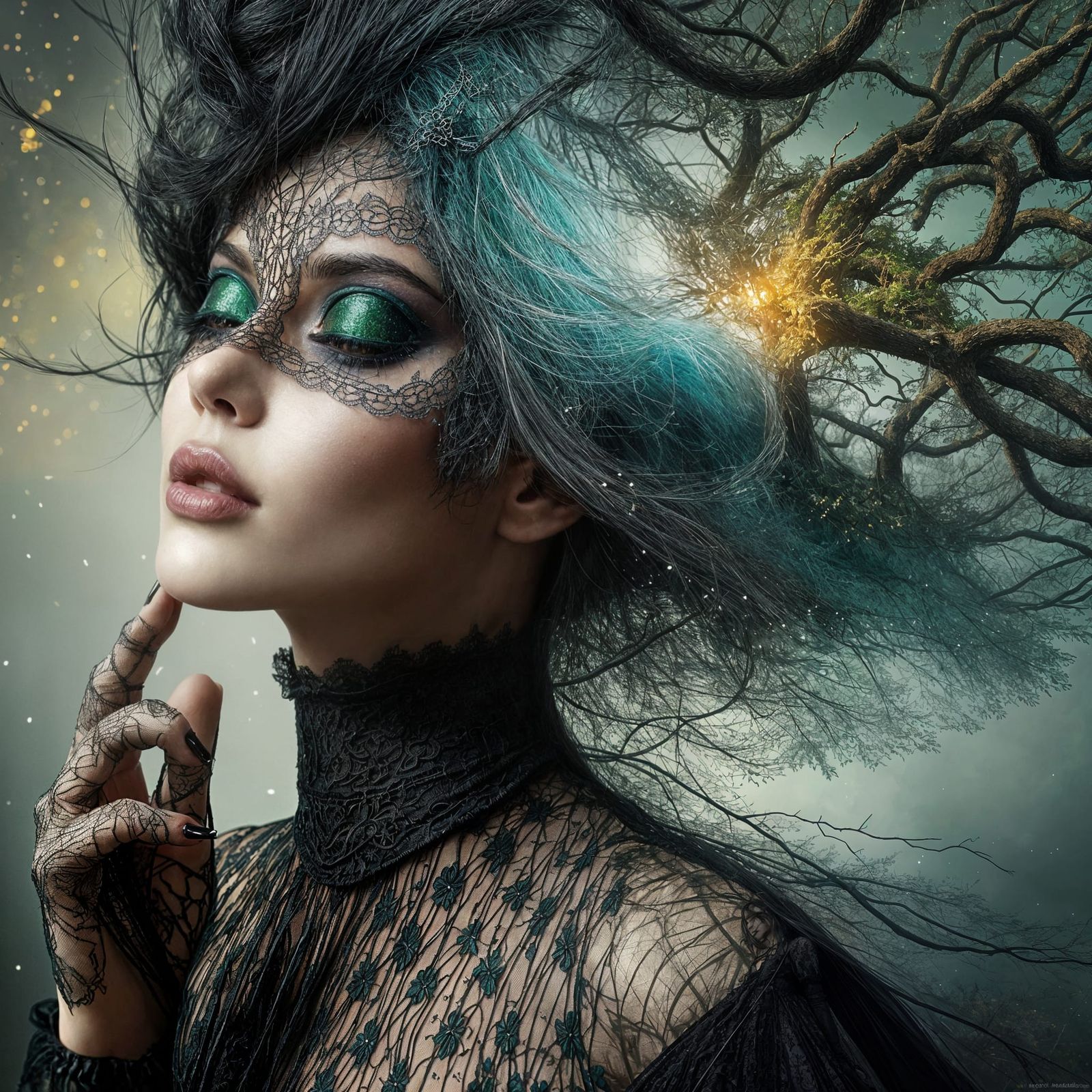 Dreamlike Gothic Goddess in Shimmering Twilight