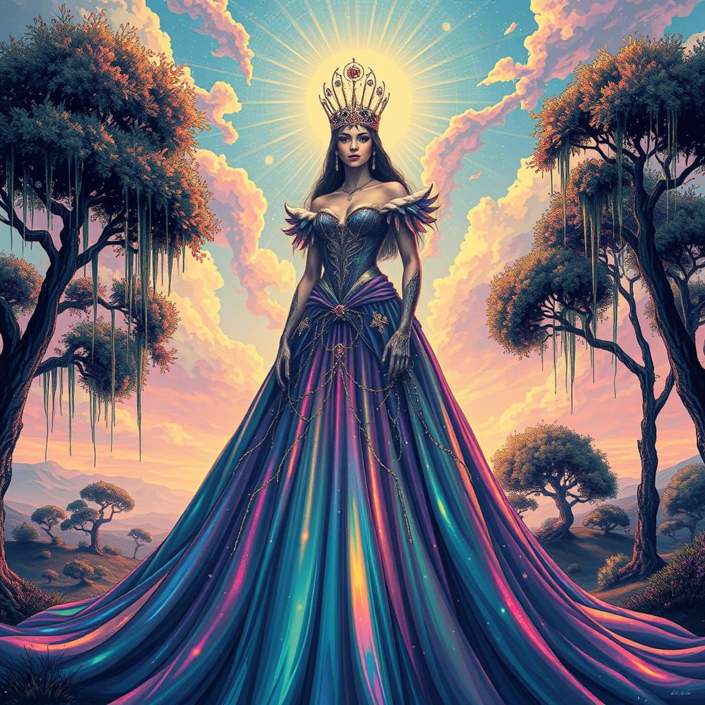 The Glitch Queen in a Digital Art Nouveau World