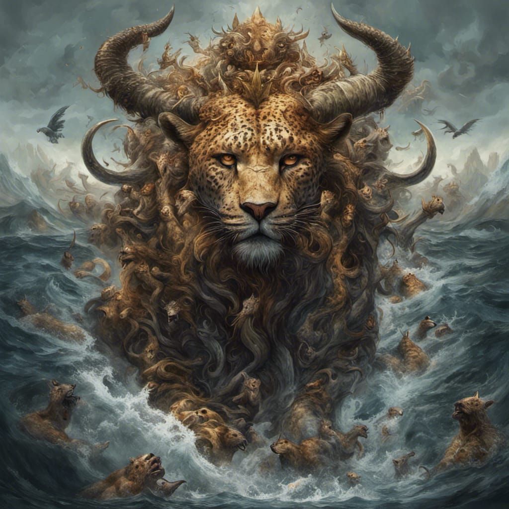 Seven-Headed Beast Emerges: Hyperrealistic Concept Art