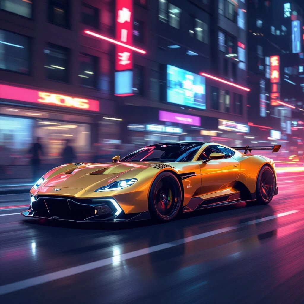 Gold Aston Martin Vulcan Speeding on Broadway
