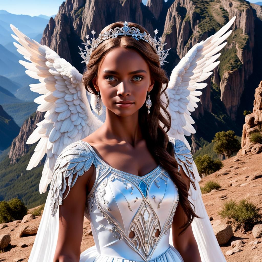 Hyperrealistic Fantasy Maiden Surrounded by Angels