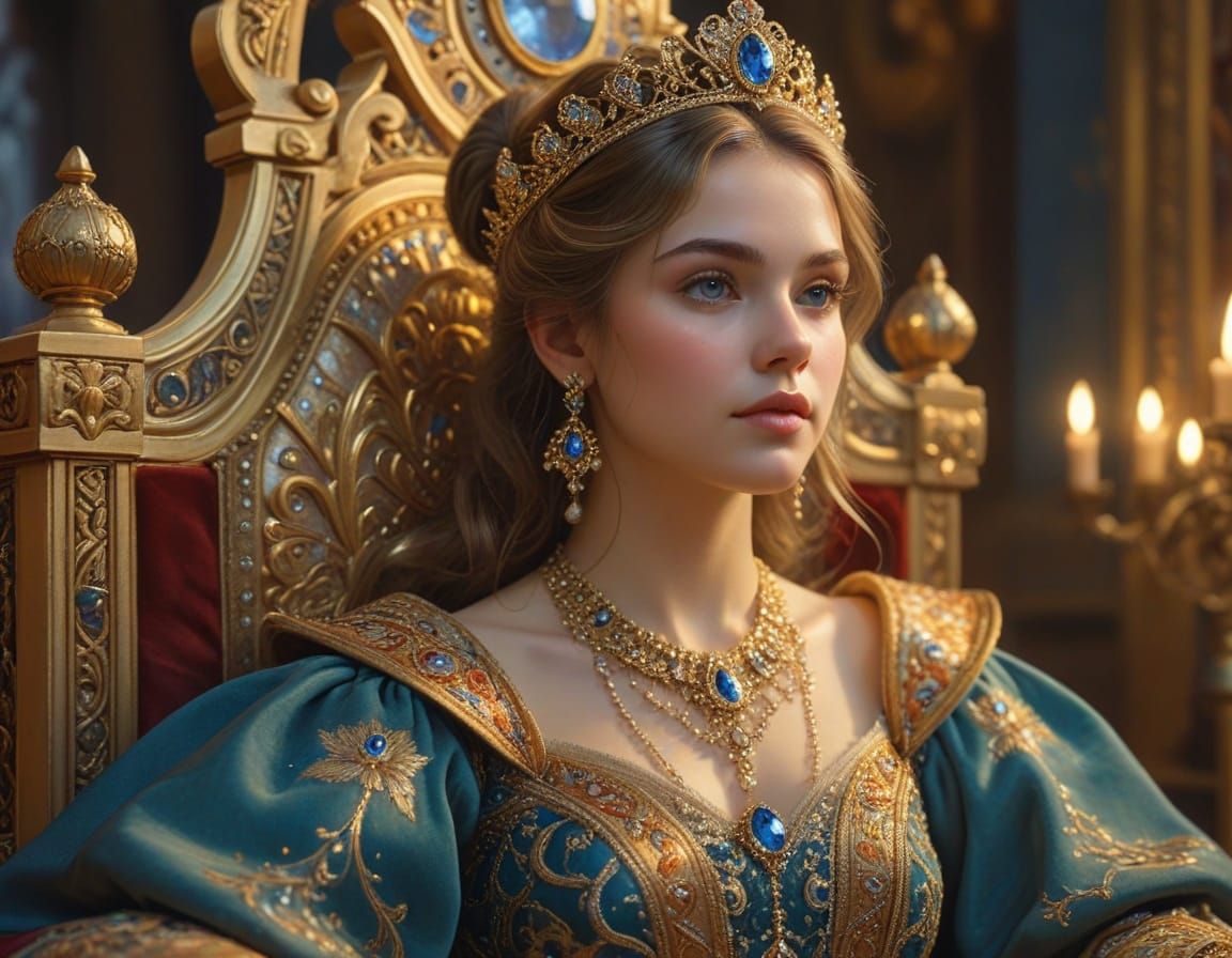 Elegant Princess in Regal Attire, Thomas Kinkade Style