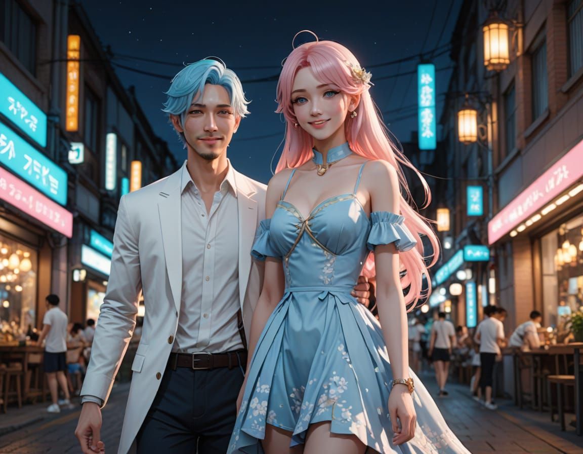 Crossdresser and Boyfriend in Anime Art Style