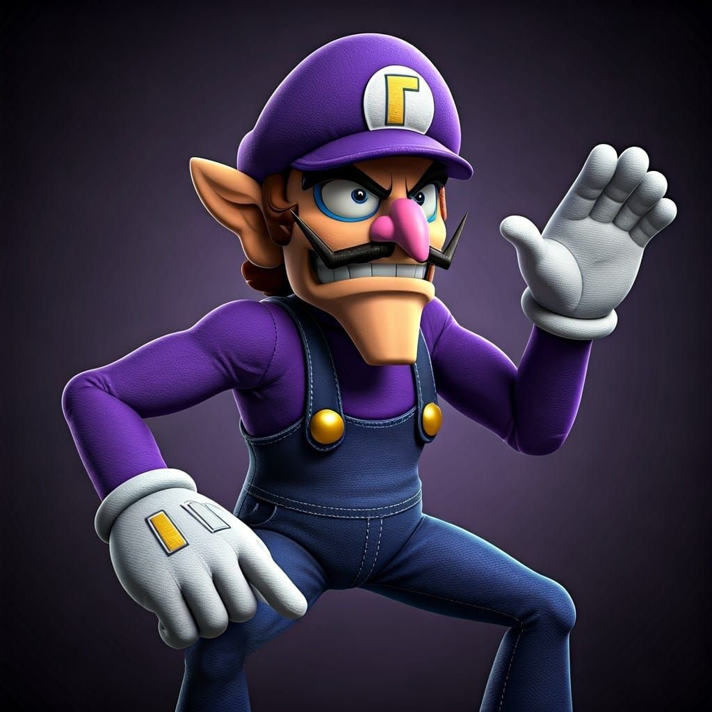 Vibrant Textile Portrait of Waluigi in Motion