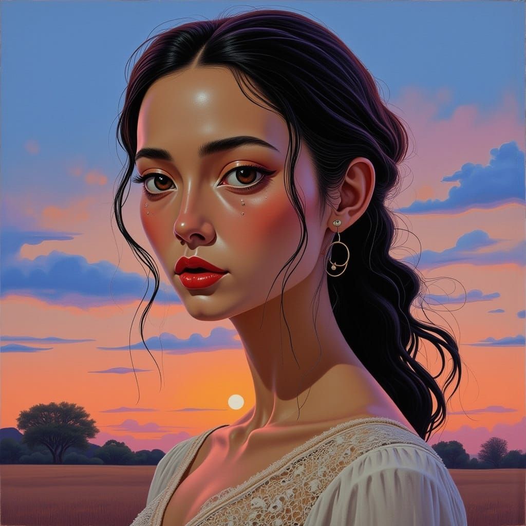 Romantic Longing in a Vibrant Sunset Haze