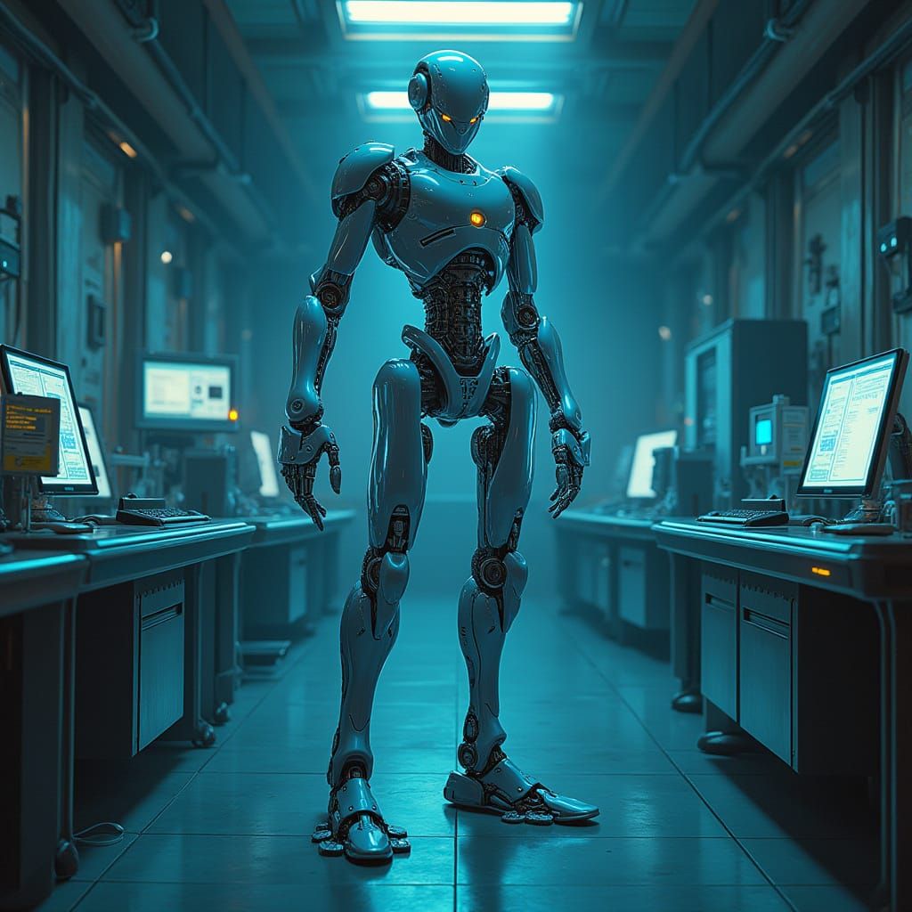 Cyberpunk Robot in Futuristic Laboratory