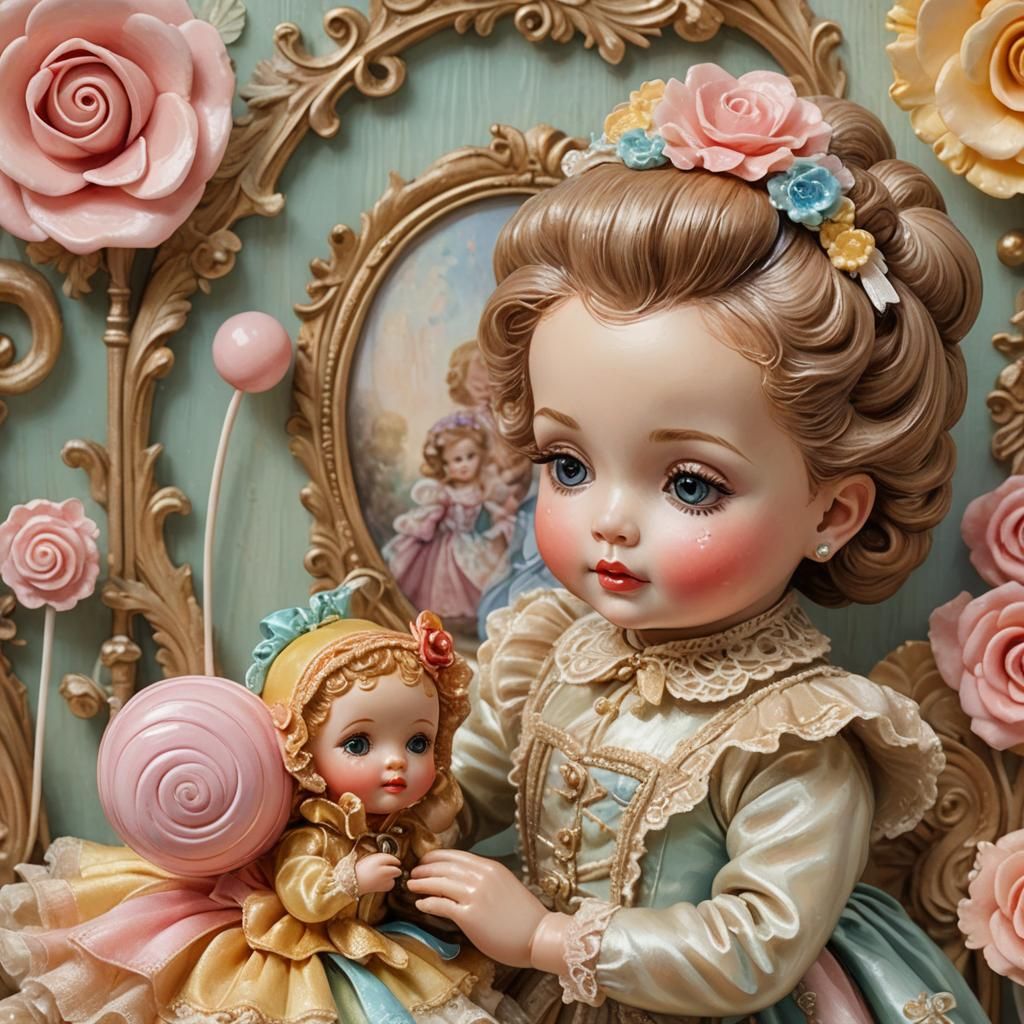 Victorian Baby with Lollipop in Whimsical Toybox Art