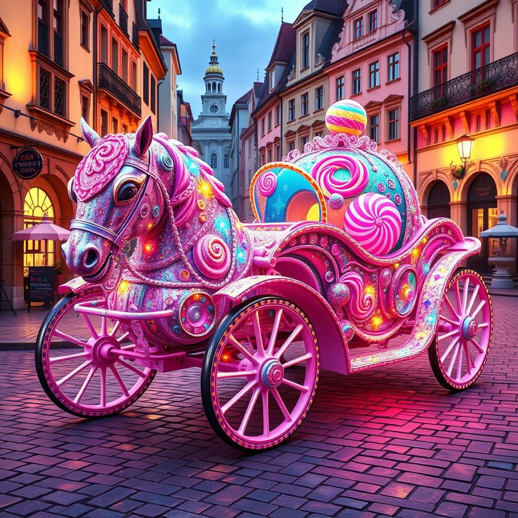 Vibrant Horse-Carriage Formula One Car in Whimsical German T...