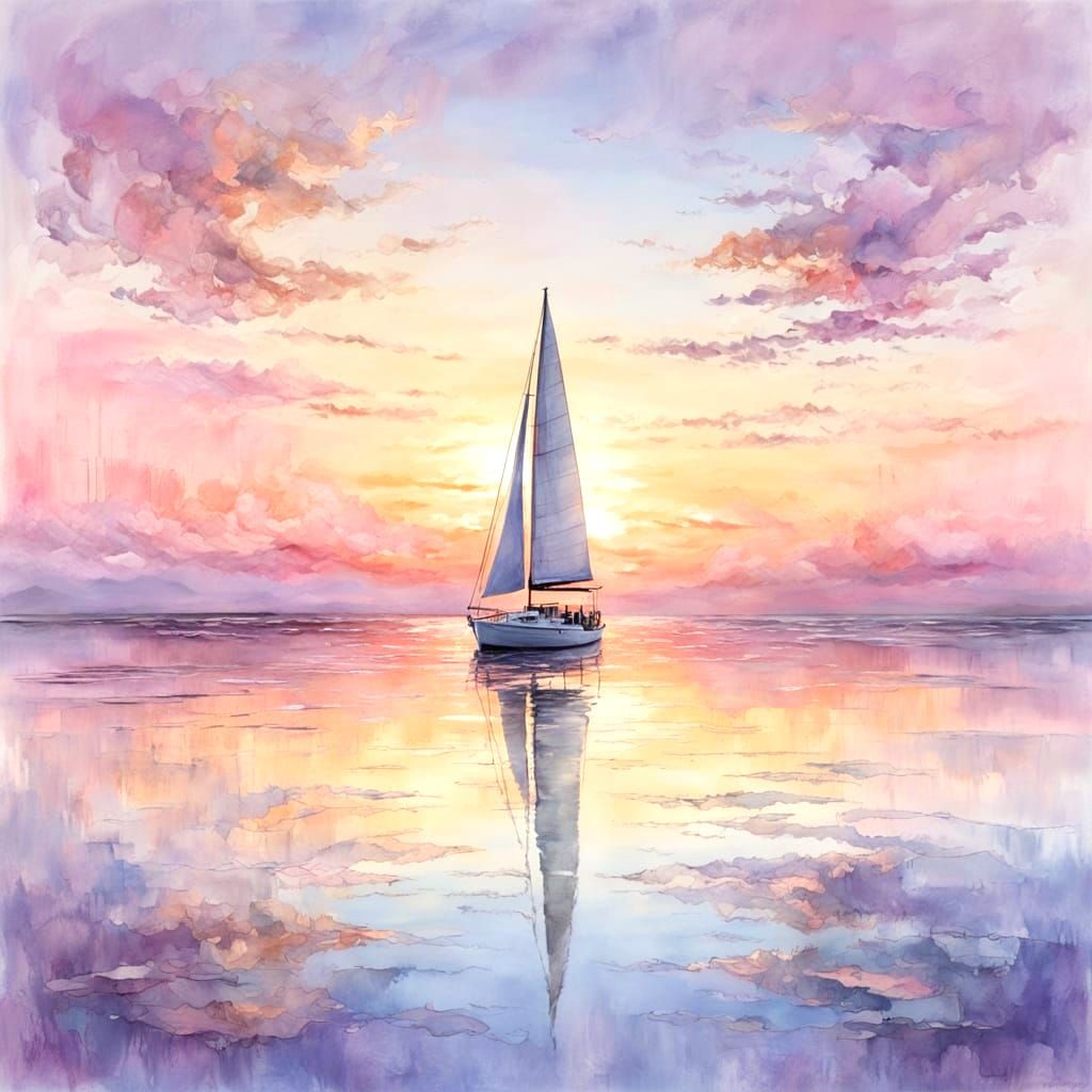 Pastel Sunrise Reflected on Still Sea