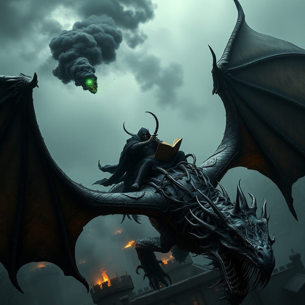 Armored Demon Dragon Rider in Dark Fantasy Style