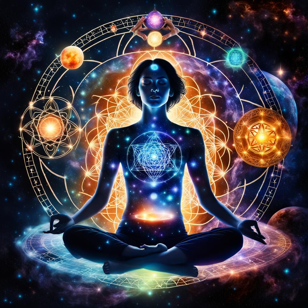 Woman Radiating Energy in the Cosmos