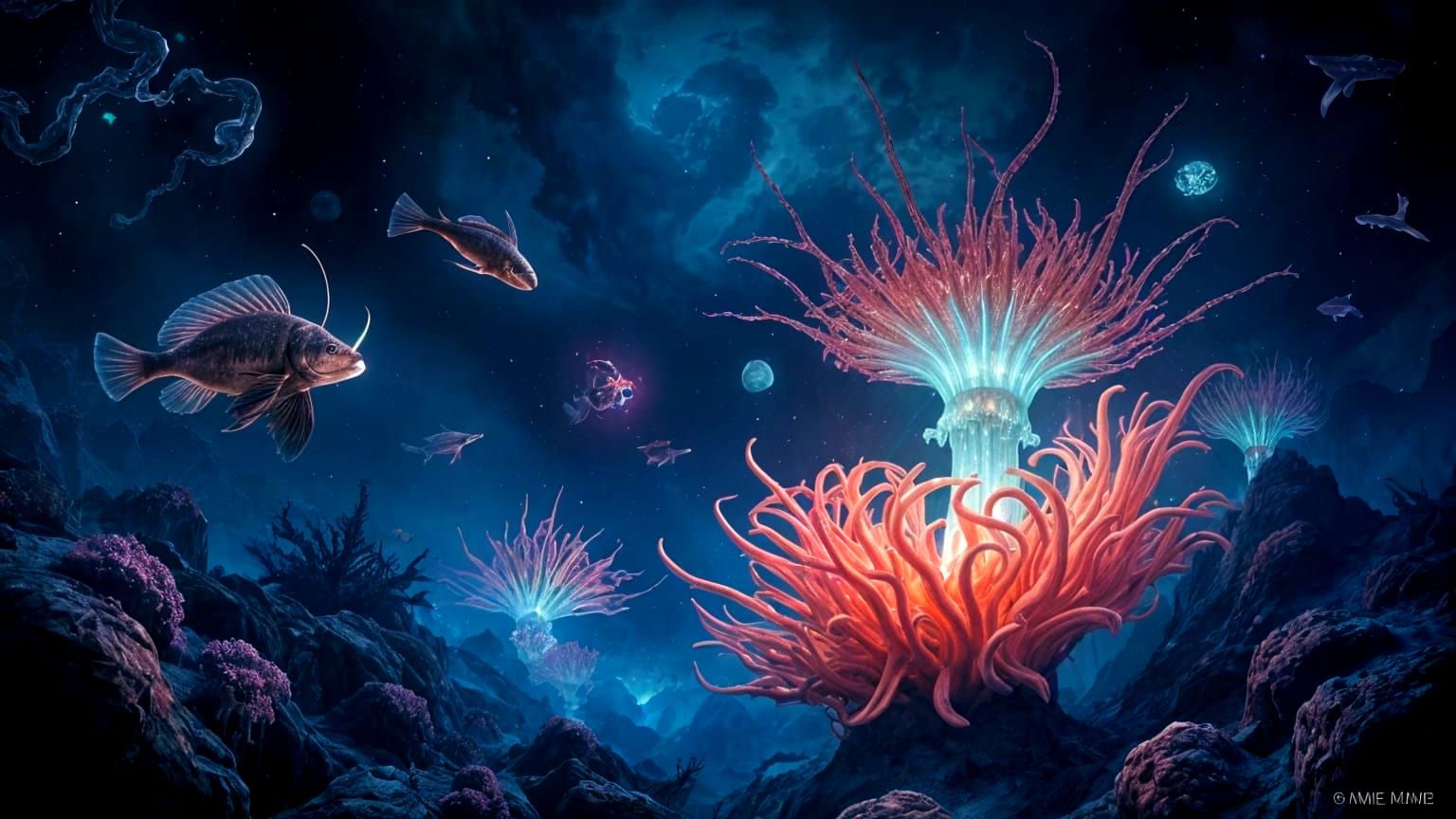 Dark Oceanic World Unveiled in Glowing Hues