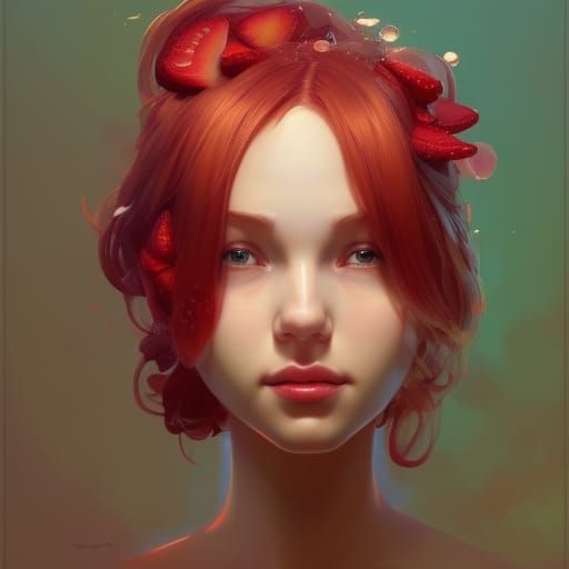 Strawberry Shortcake Portrait in Hyperdetailed Splash Art