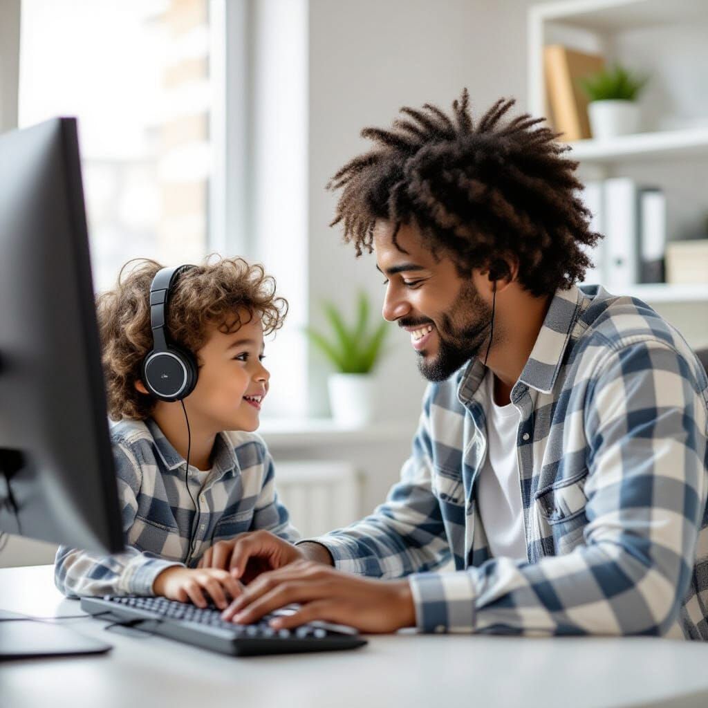Young Boy Grabs Headphones from Older Brother
