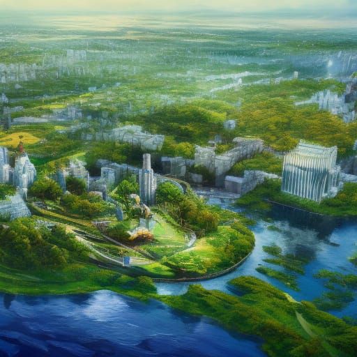 Floating Island Cityscape in a Vibrant Digital Painting