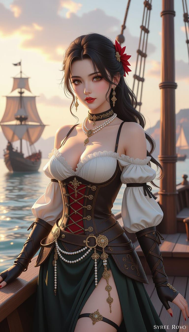 Sensual Pirate Harbor Scene in Macabre Style