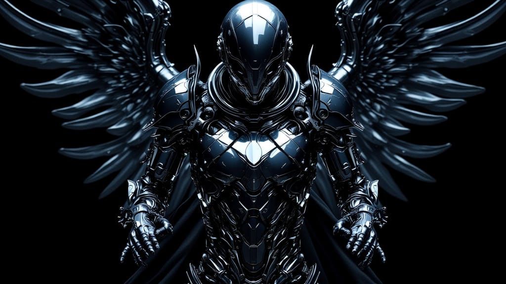 Cyber Angel in Chrome Armor, Biomechanical Style