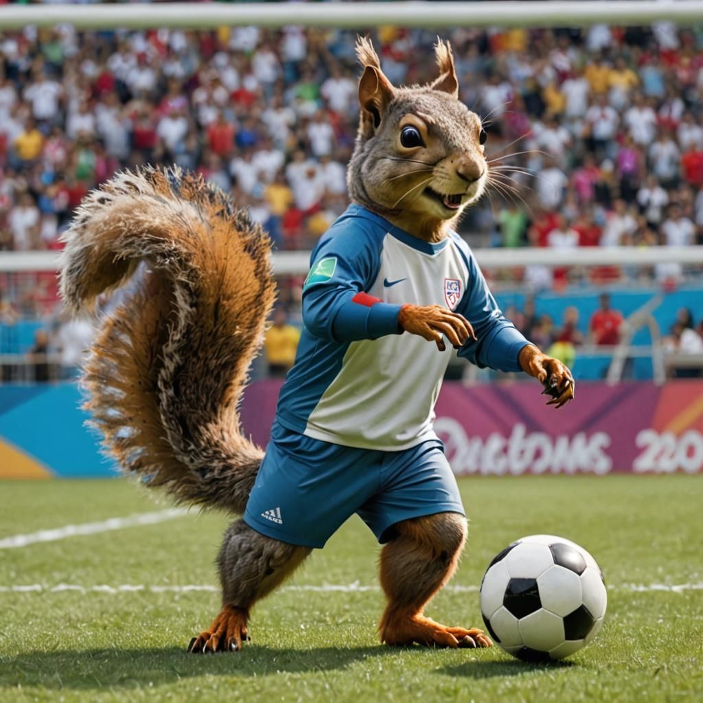 Squirrel playing soccer at the Olympics