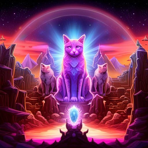 Cosmic Crystal Cats and Sparkling Gems Display