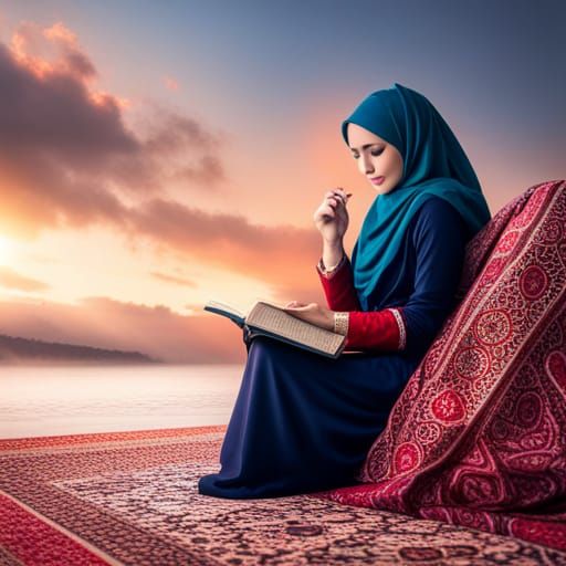 Hijabi Girl Reading Quran in Peaceful Study