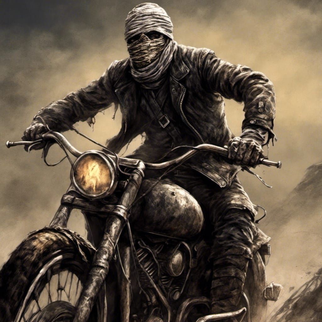 Mummy Biker Illustration in Cinematic Style